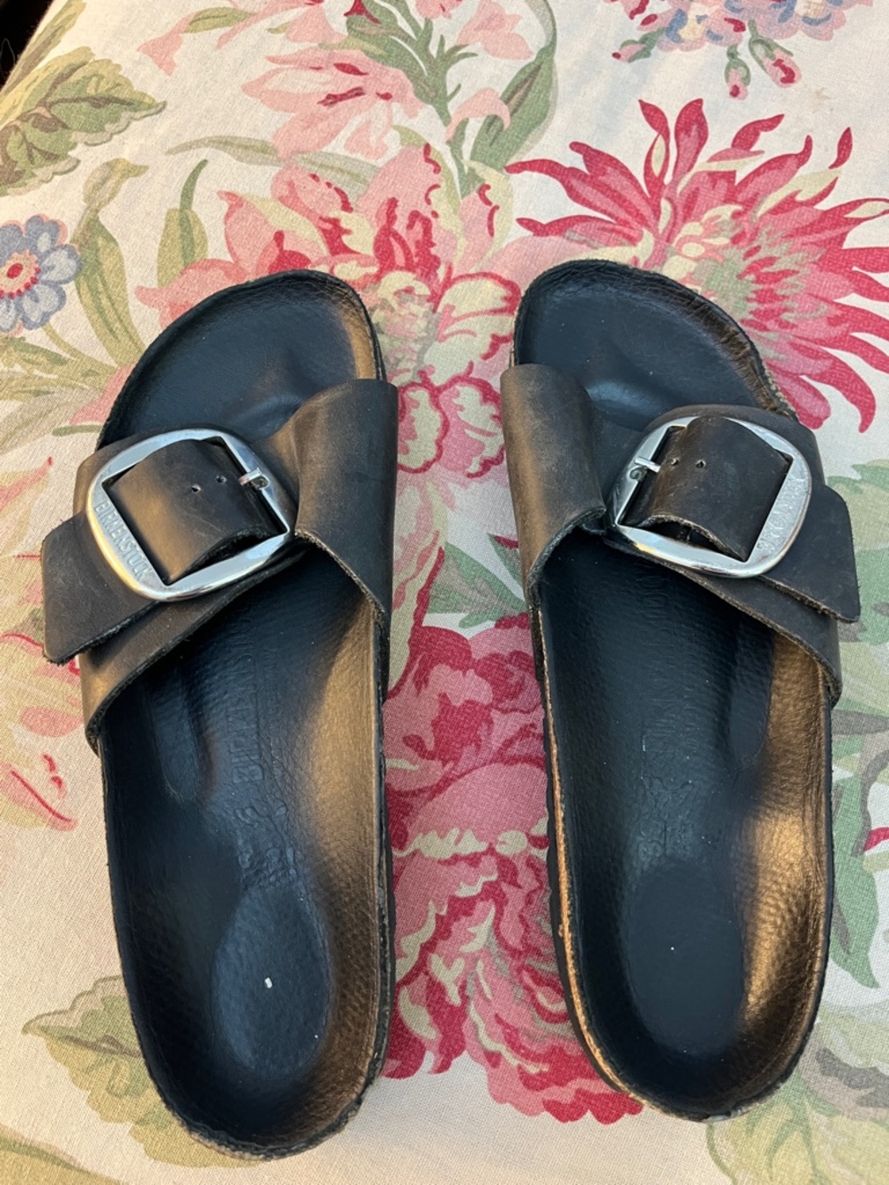 Birkenstock Madrid Black Oiled Leather Big Buckle Slide On Sandal Size 39